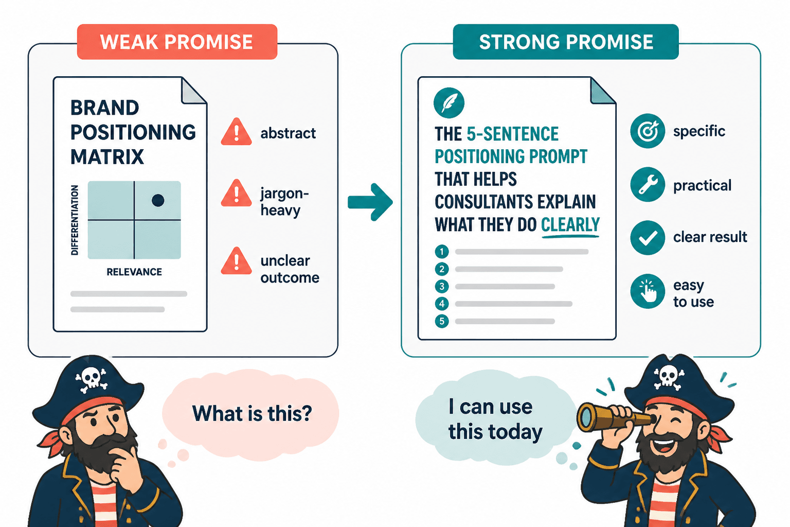Comparison of a vague lead magnet title versus a specific, outcome-focused promise