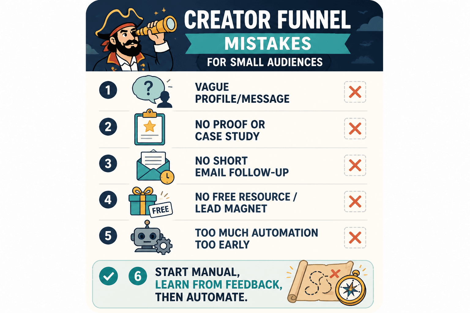 Checklist of common small-audience funnel mistakes