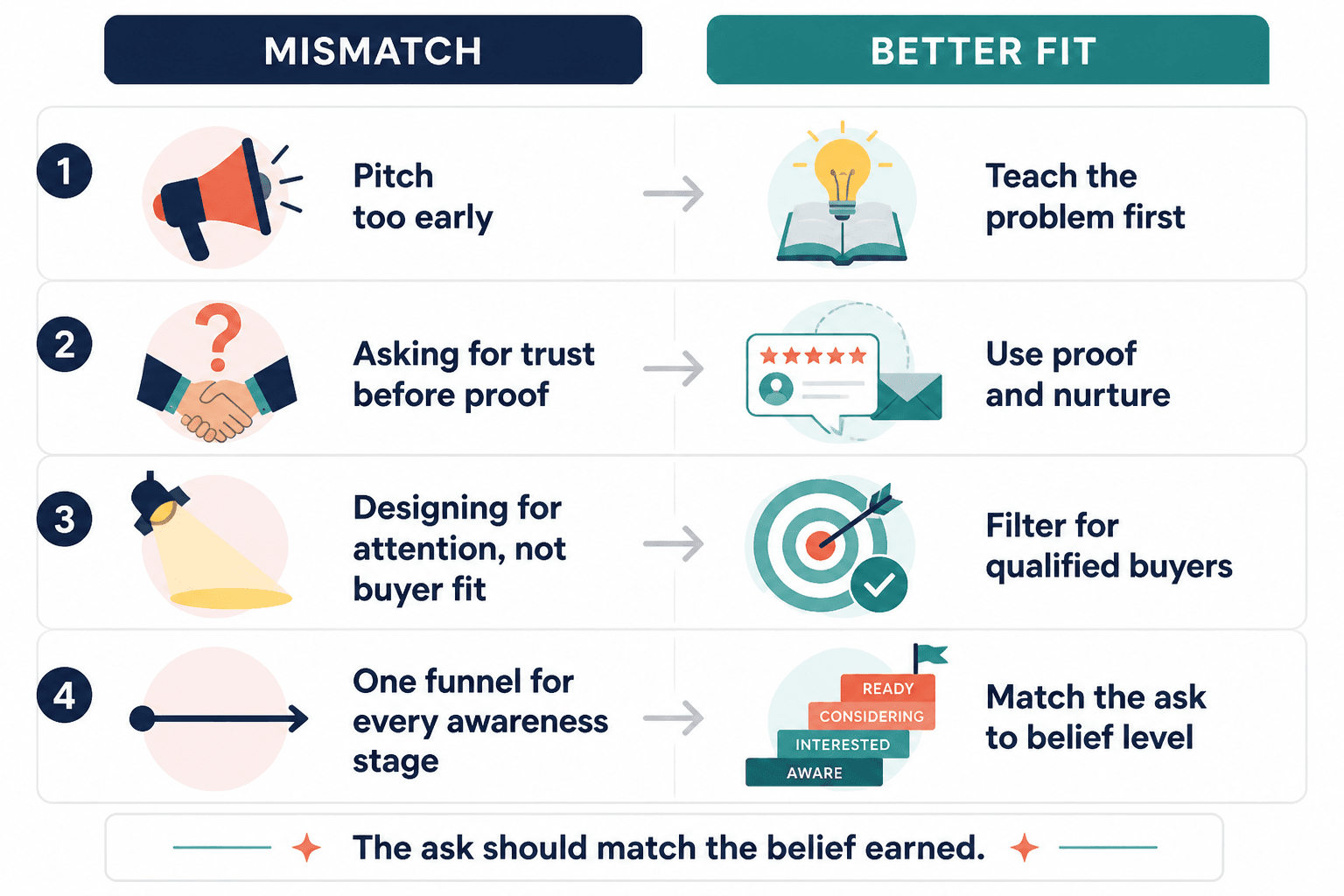 Infographic showing common funnel and messaging mismatches