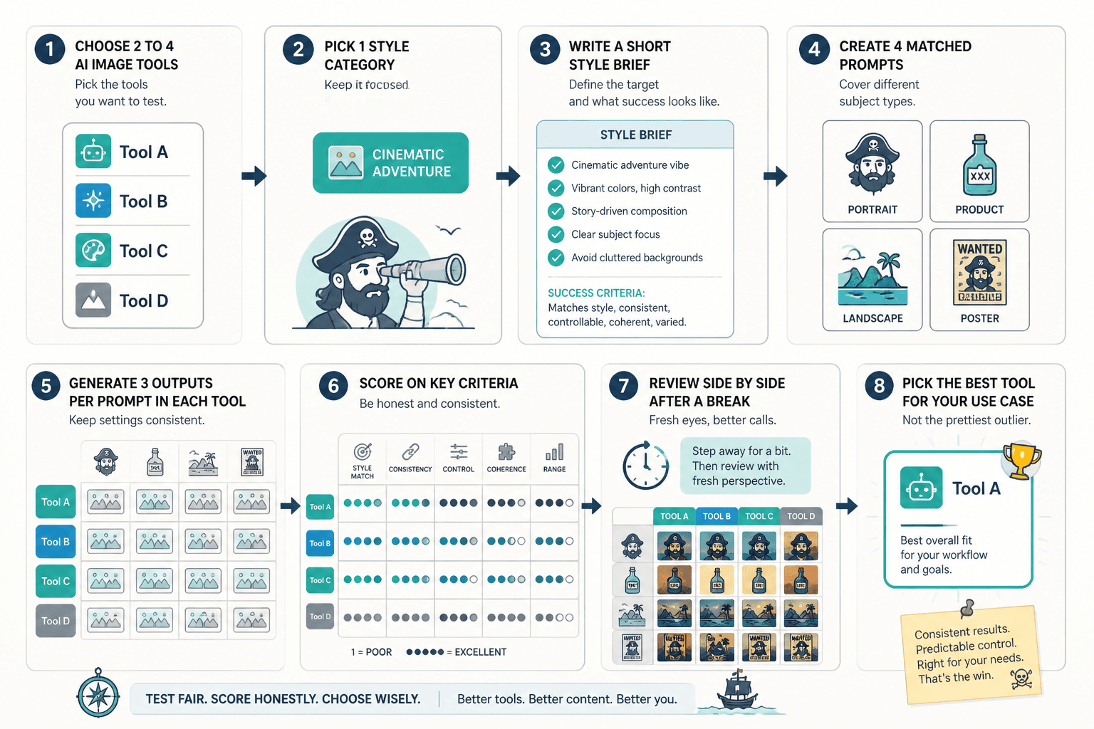 Flowchart of a side-by-side AI image tool testing workflow