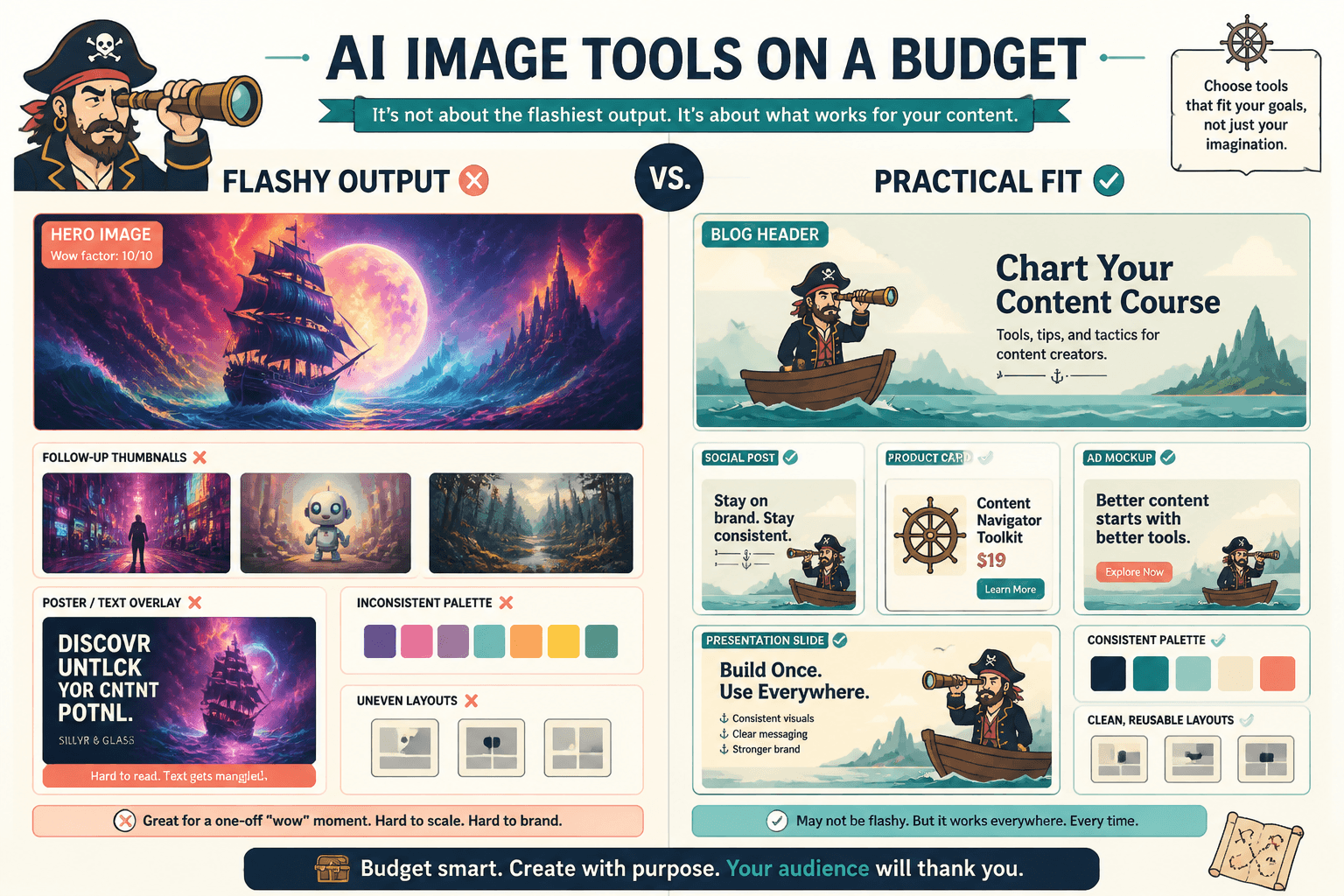 Side-by-side: flashy one-off image versus consistent brand-ready set