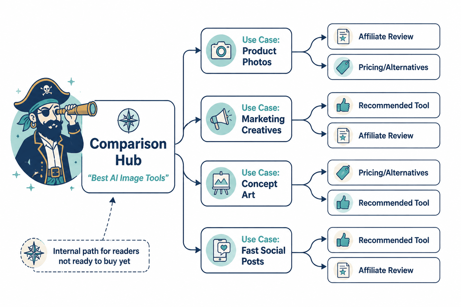 Content map from comparison page to use-case and affiliate pages