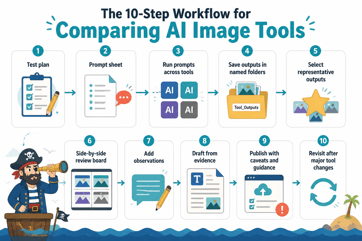Step-by-step workflow from test plan to published AI image comparison