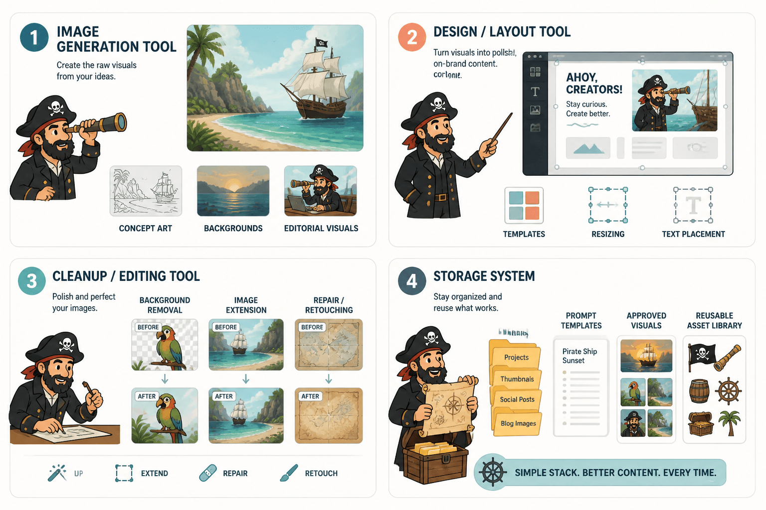 Four-part creator AI image starter stack board