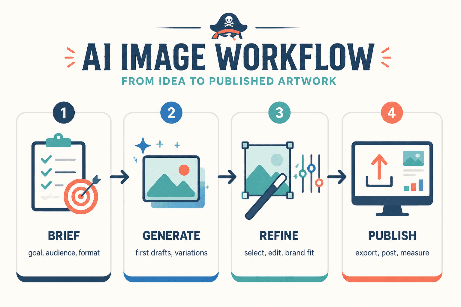 Workflow from brief to generate, refine, and publish