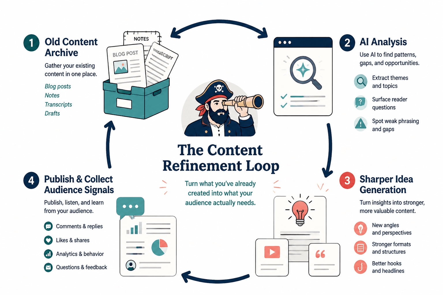 Loop diagram of old content feeding stronger future ideas