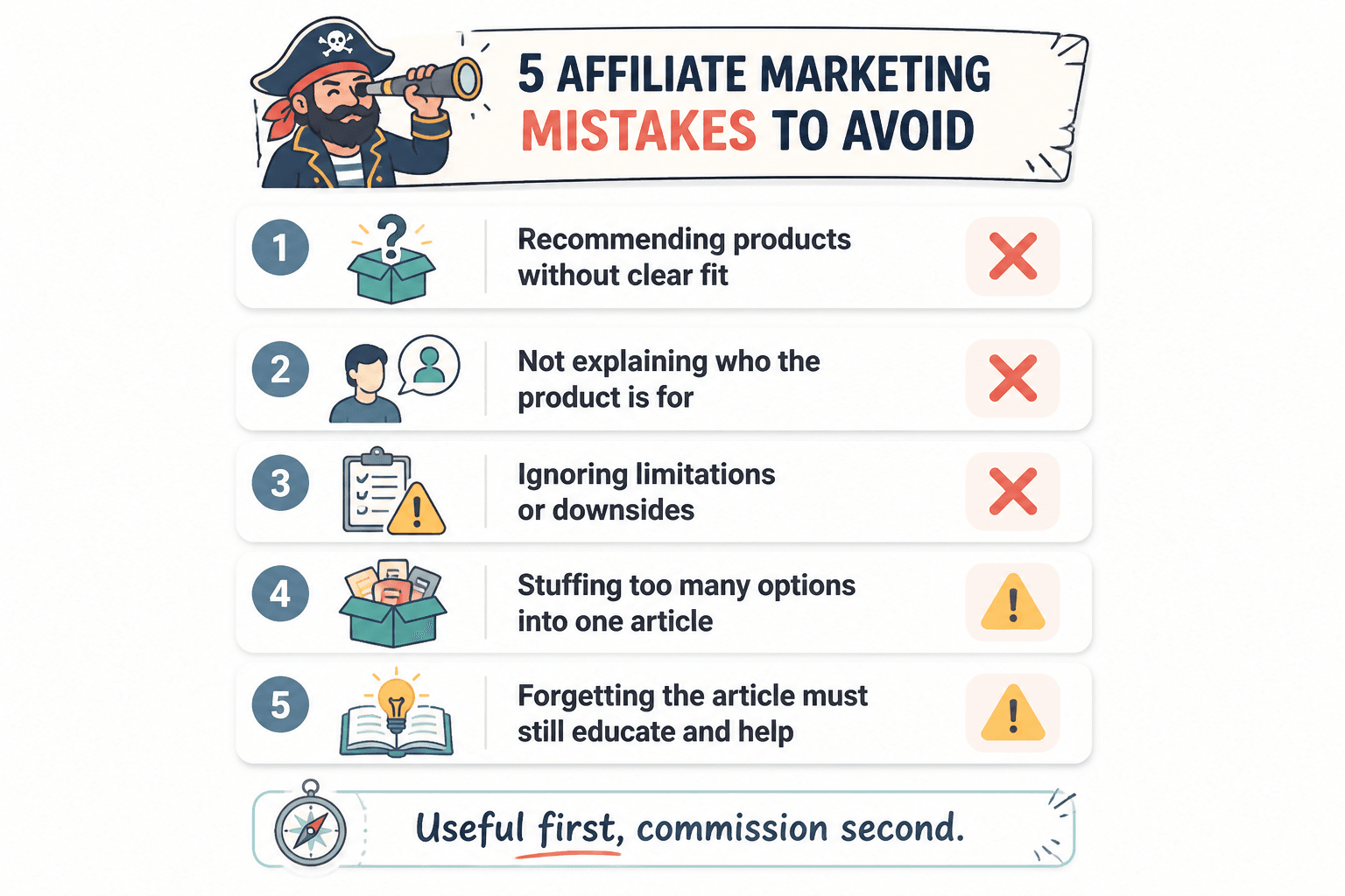 Checklist of common affiliate article mistakes to avoid