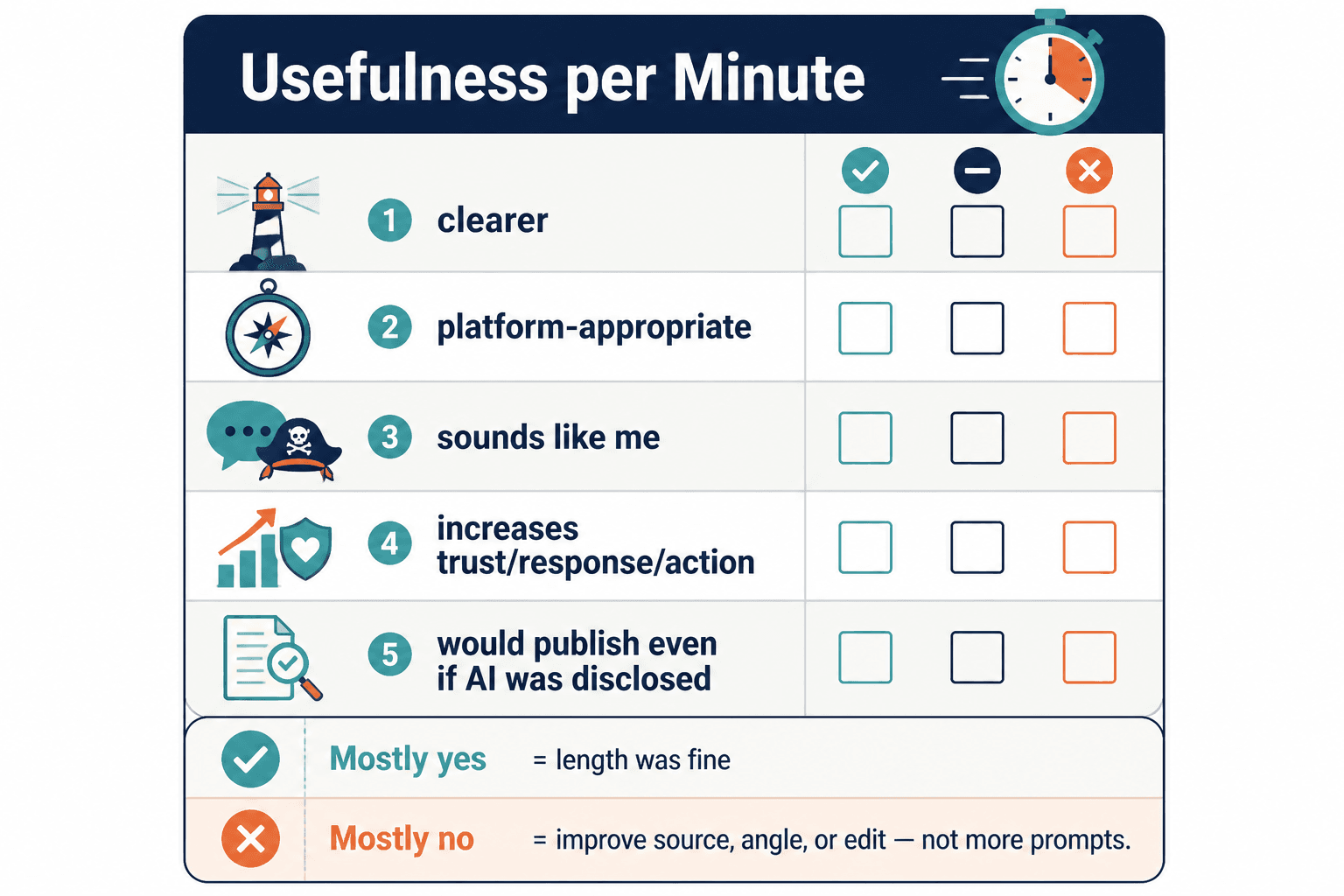 Scorecard rating usefulness per minute in an AI editing workflow
