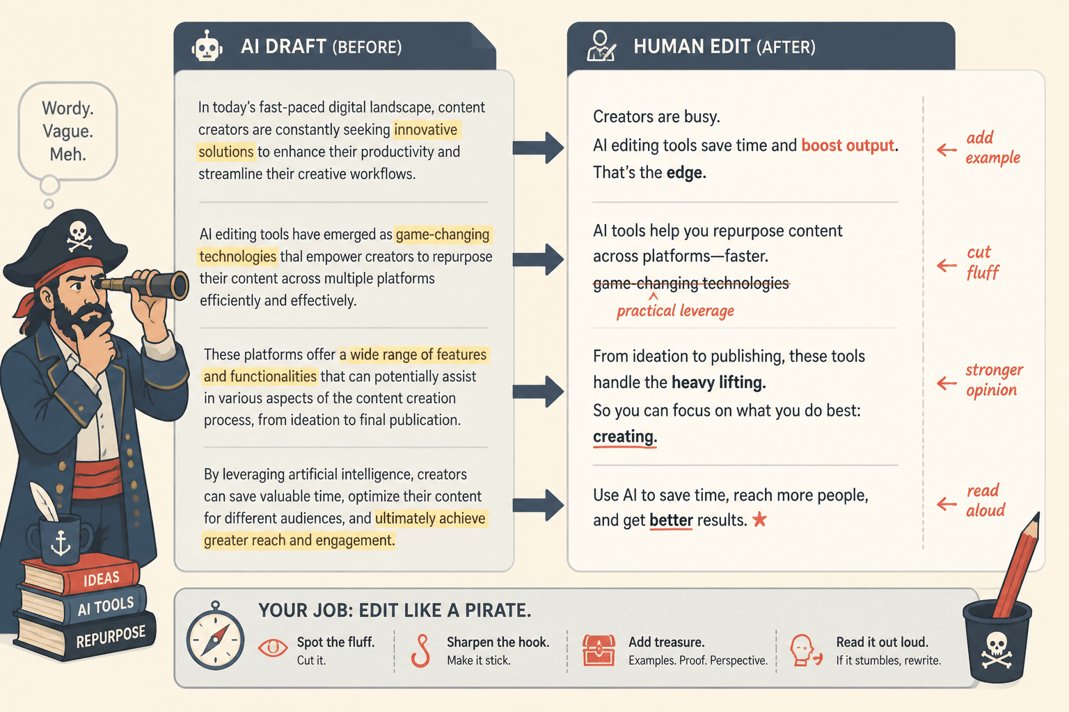AI draft revised with human edits and margin notes