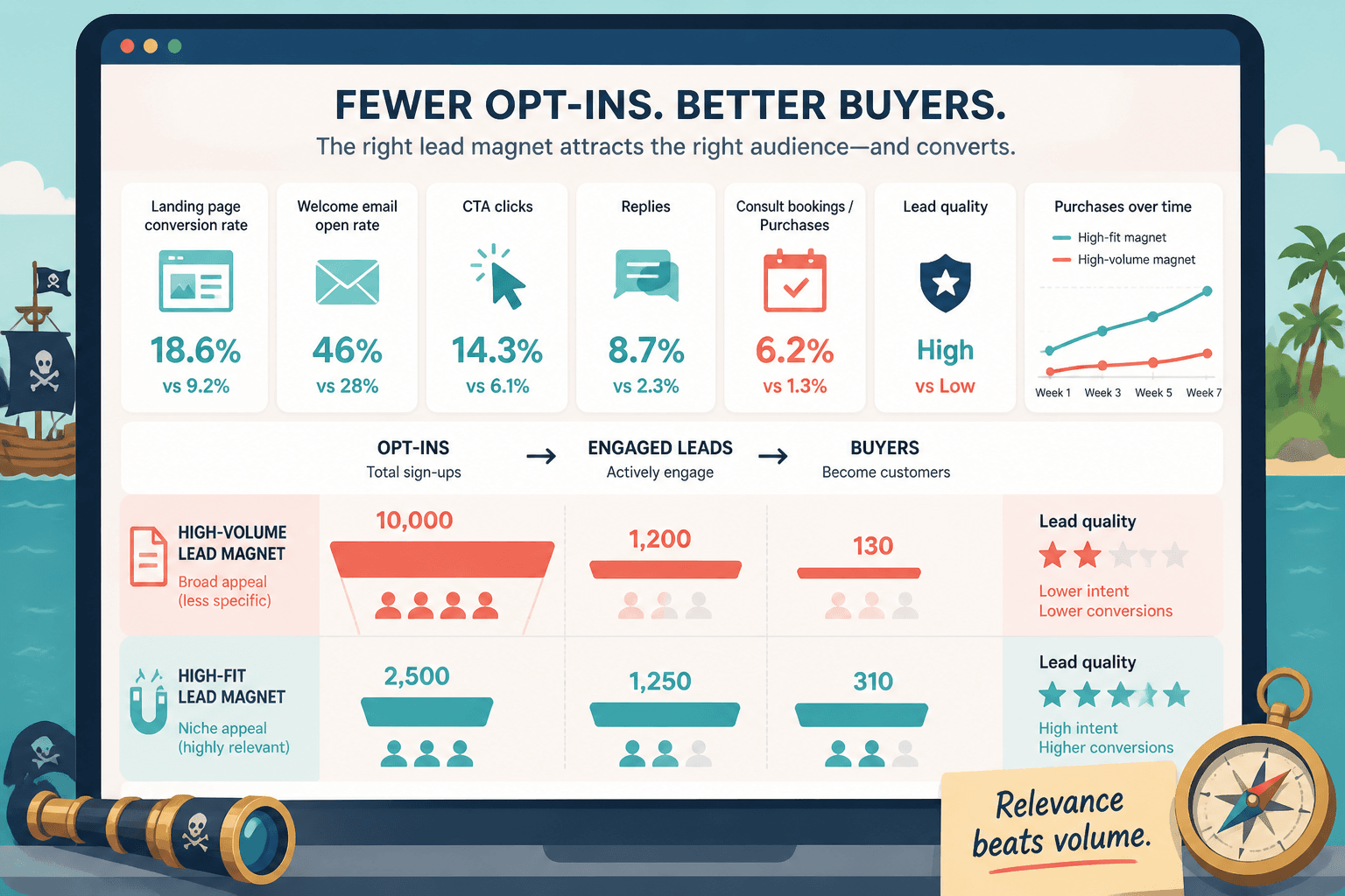 Dashboard showing lead magnet quality and conversion metrics