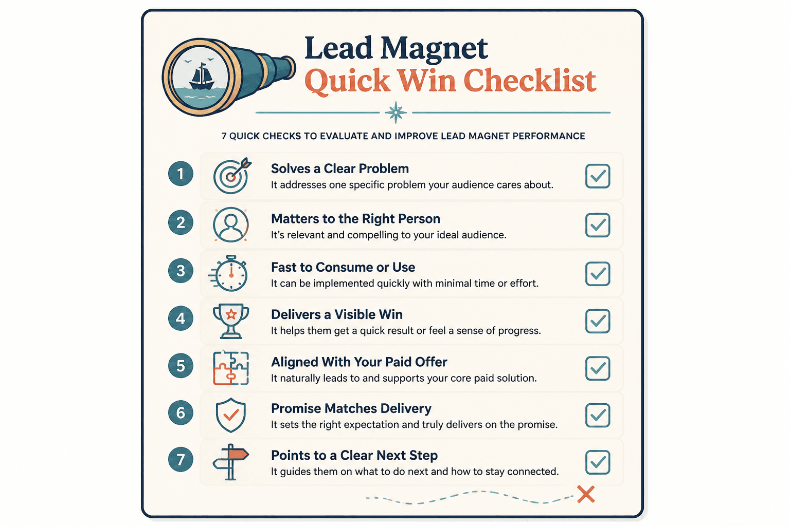 Checklist for evaluating a lead magnet quick win