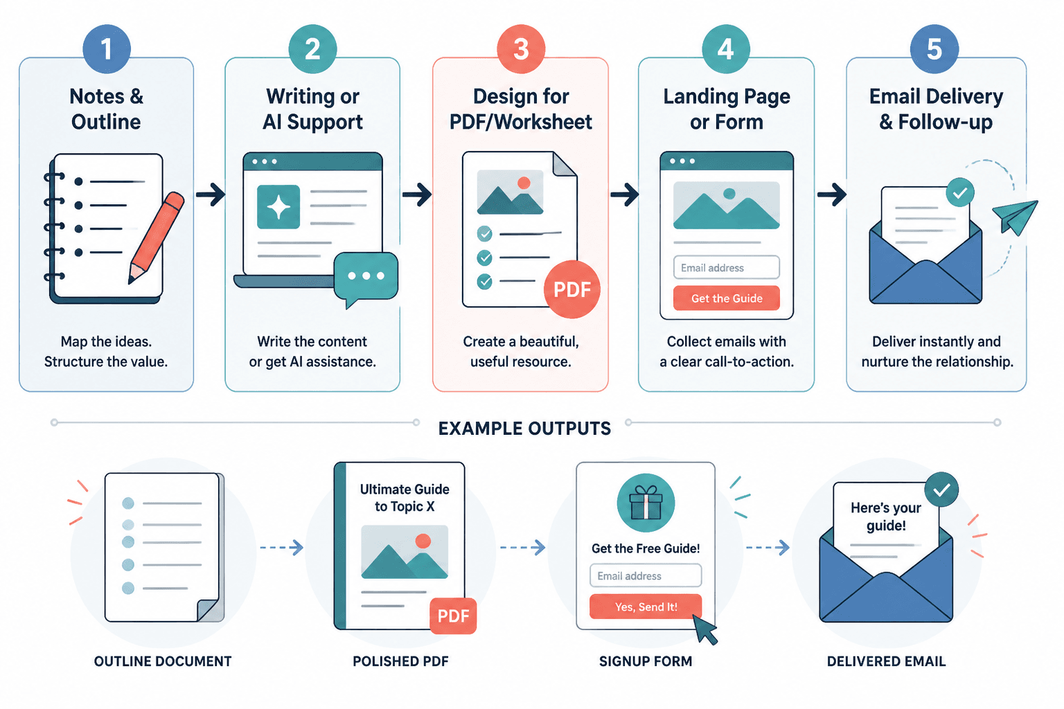 Simple lead magnet tool stack from outline to email delivery