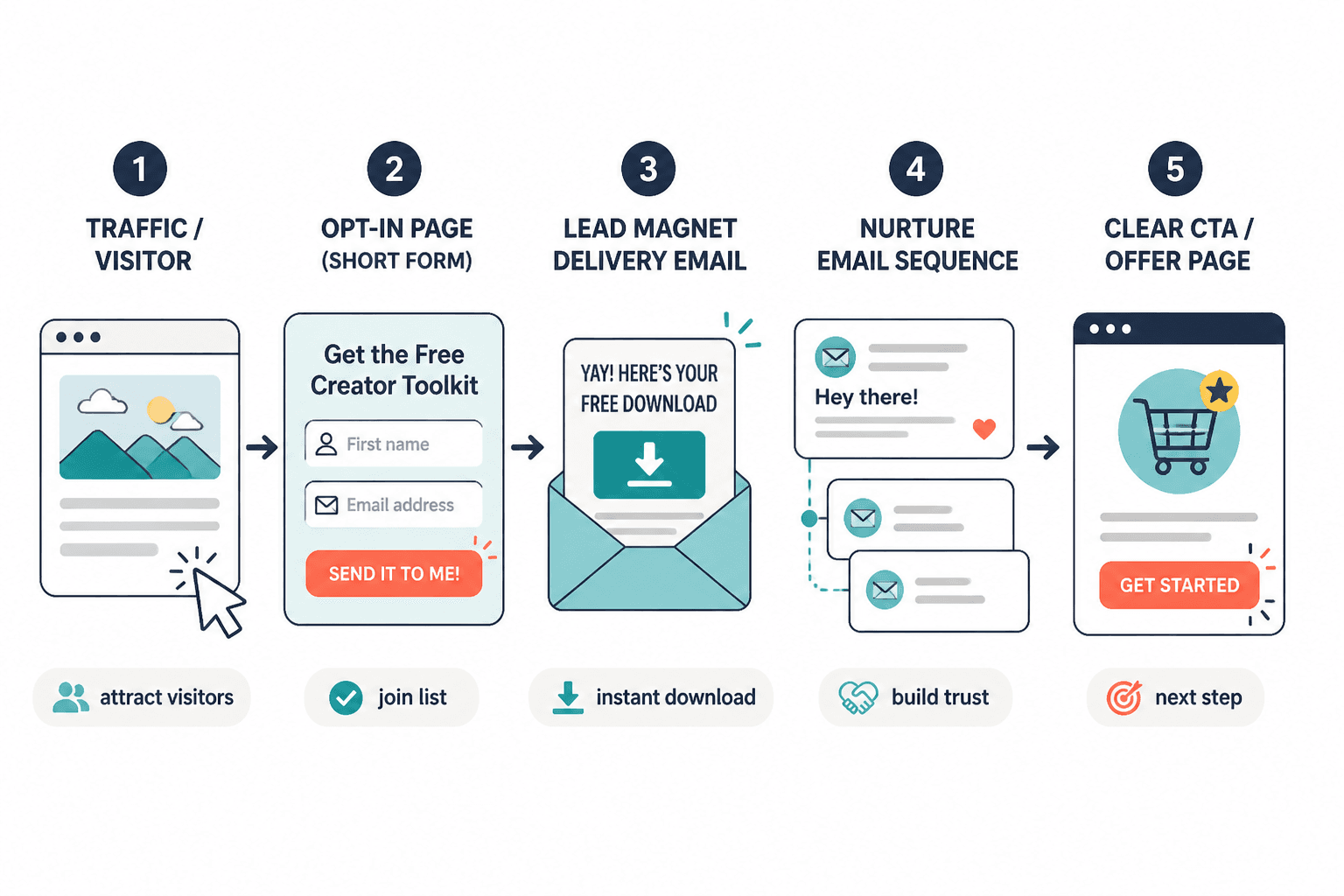 Simple lead magnet funnel from opt-in to CTA