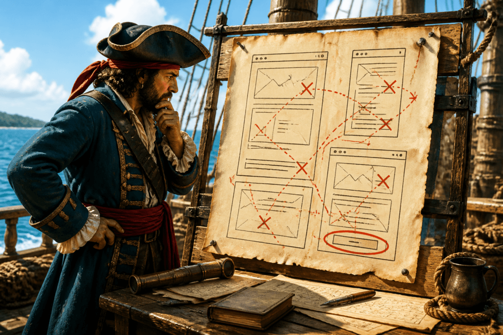 Landing page CTA placement notes on webpage mockup