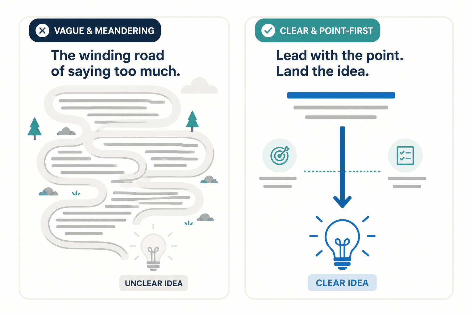 Comparison of a vague LinkedIn opener and a clear, point-first opener
