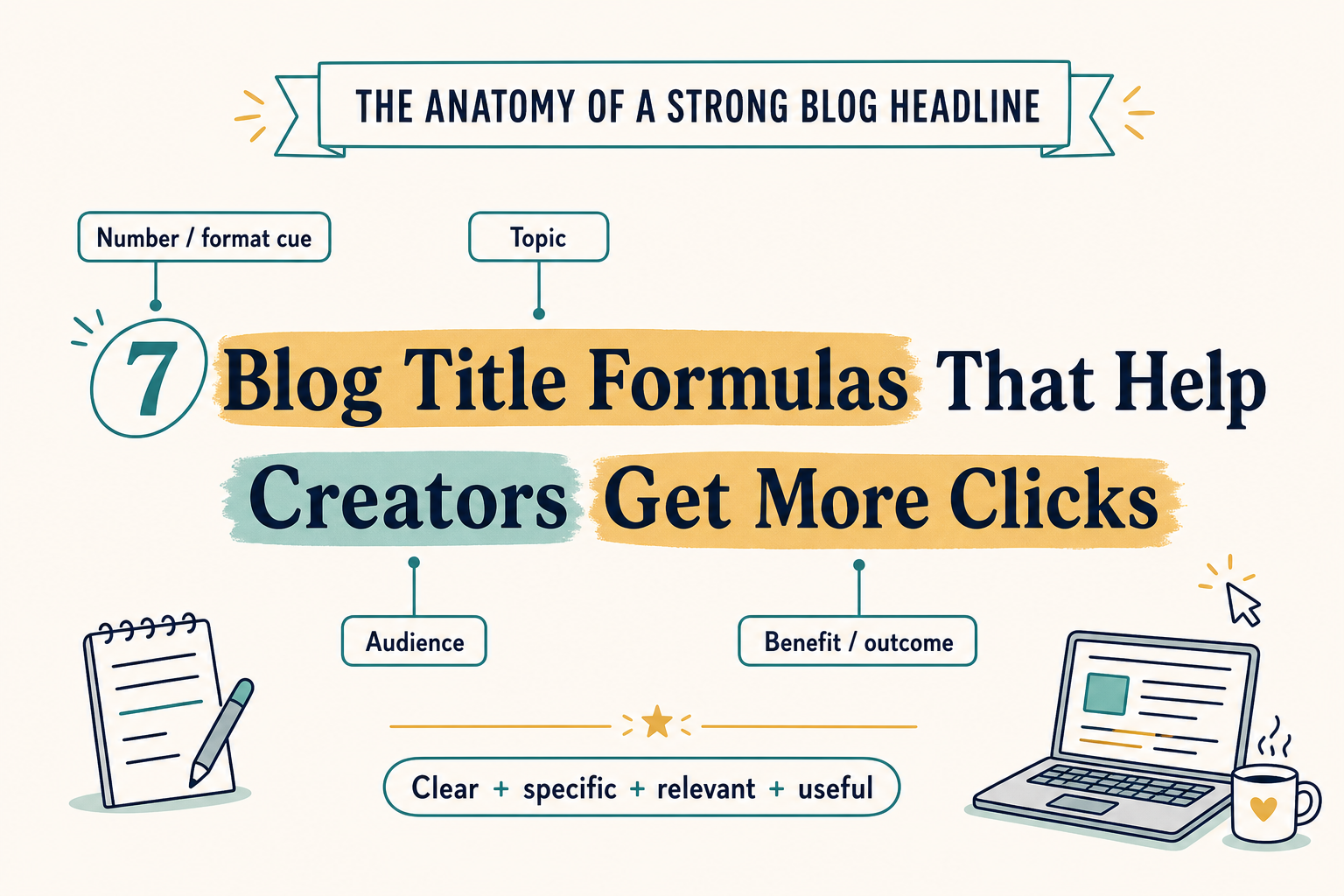 Diagram labeling the main parts of a strong blog headline