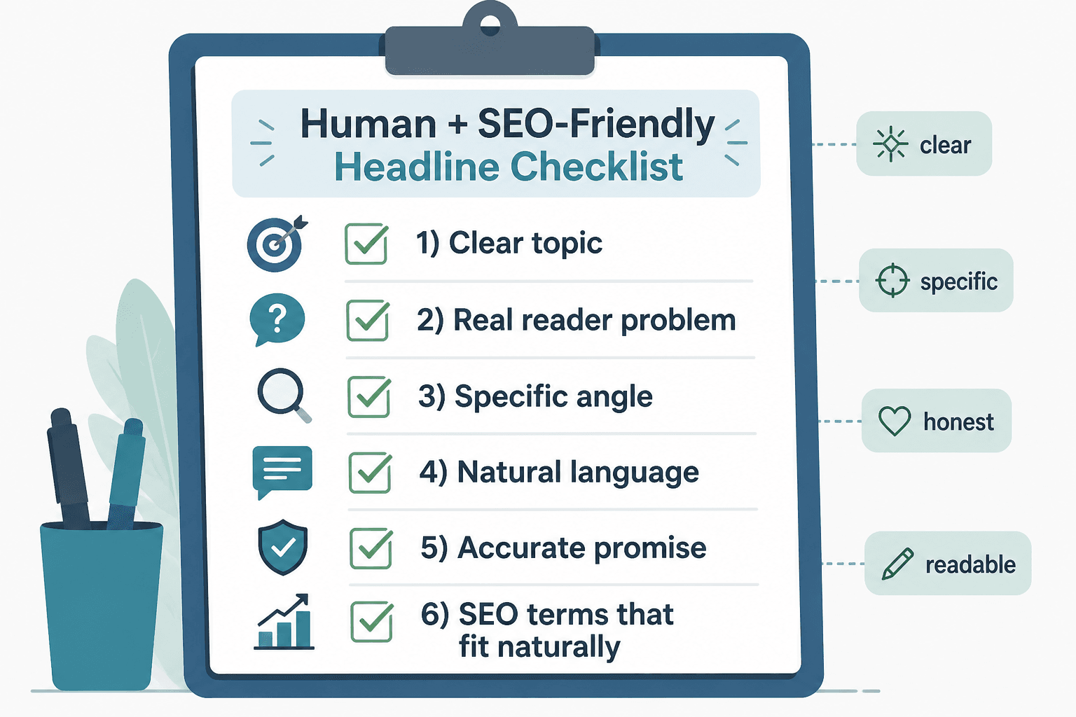 Checklist for writing clear, human, SEO-friendly headlines