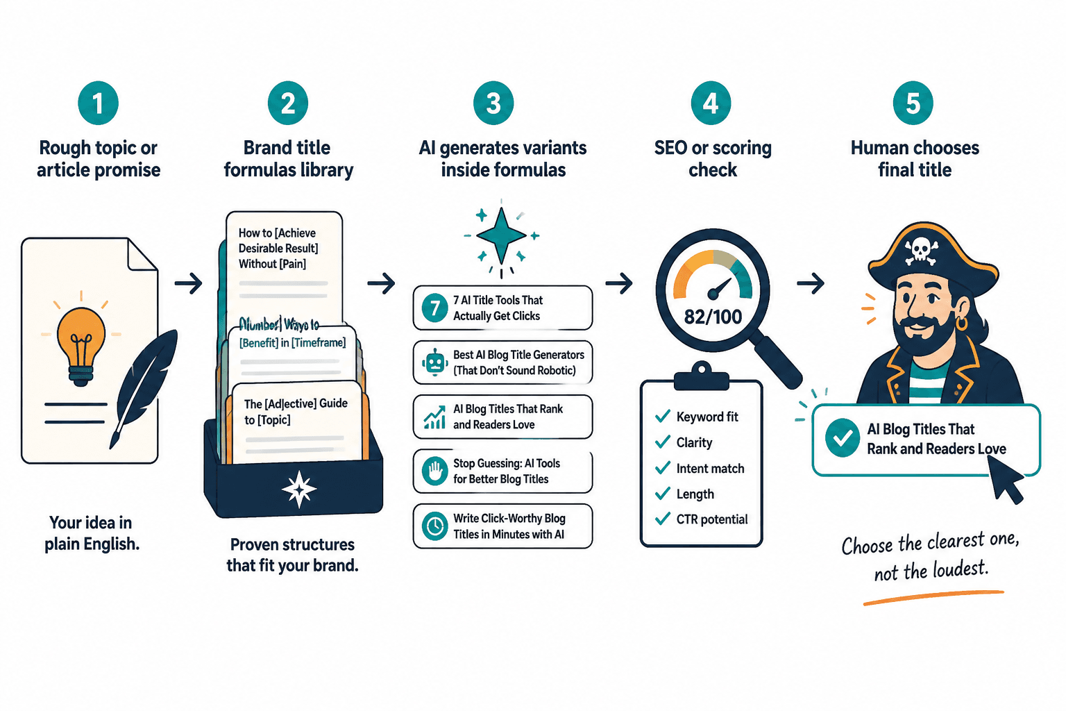 Workflow diagram from rough topic to final human-selected headline