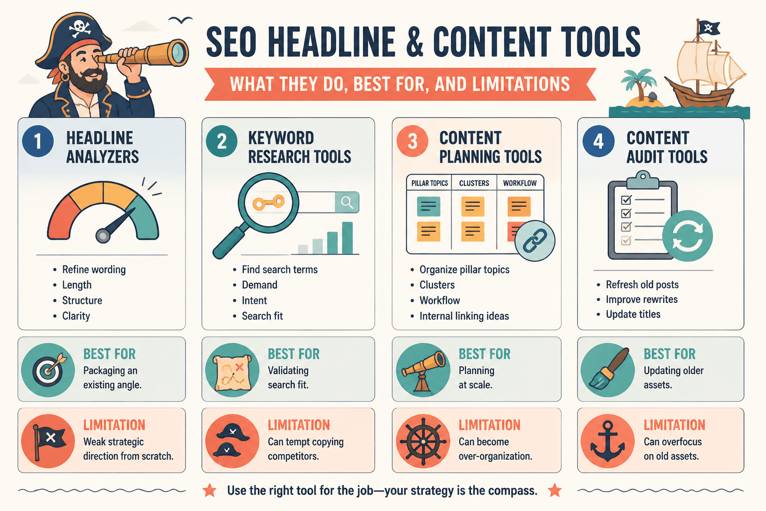 Comparison of headline tool categories and their main uses