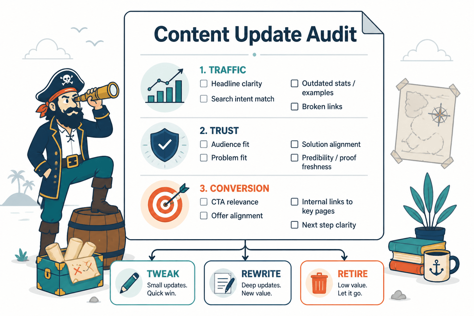 Checklist for auditing an old article before updating it