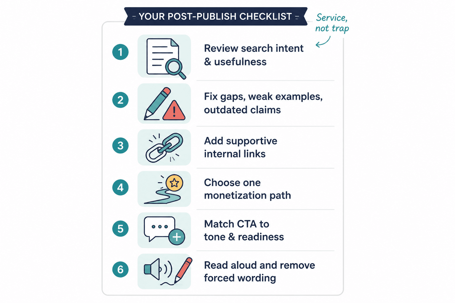 Editorial checklist for updating content before adding monetization