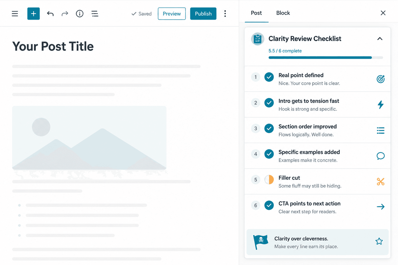 Mock editorial checklist for a blog clarity review