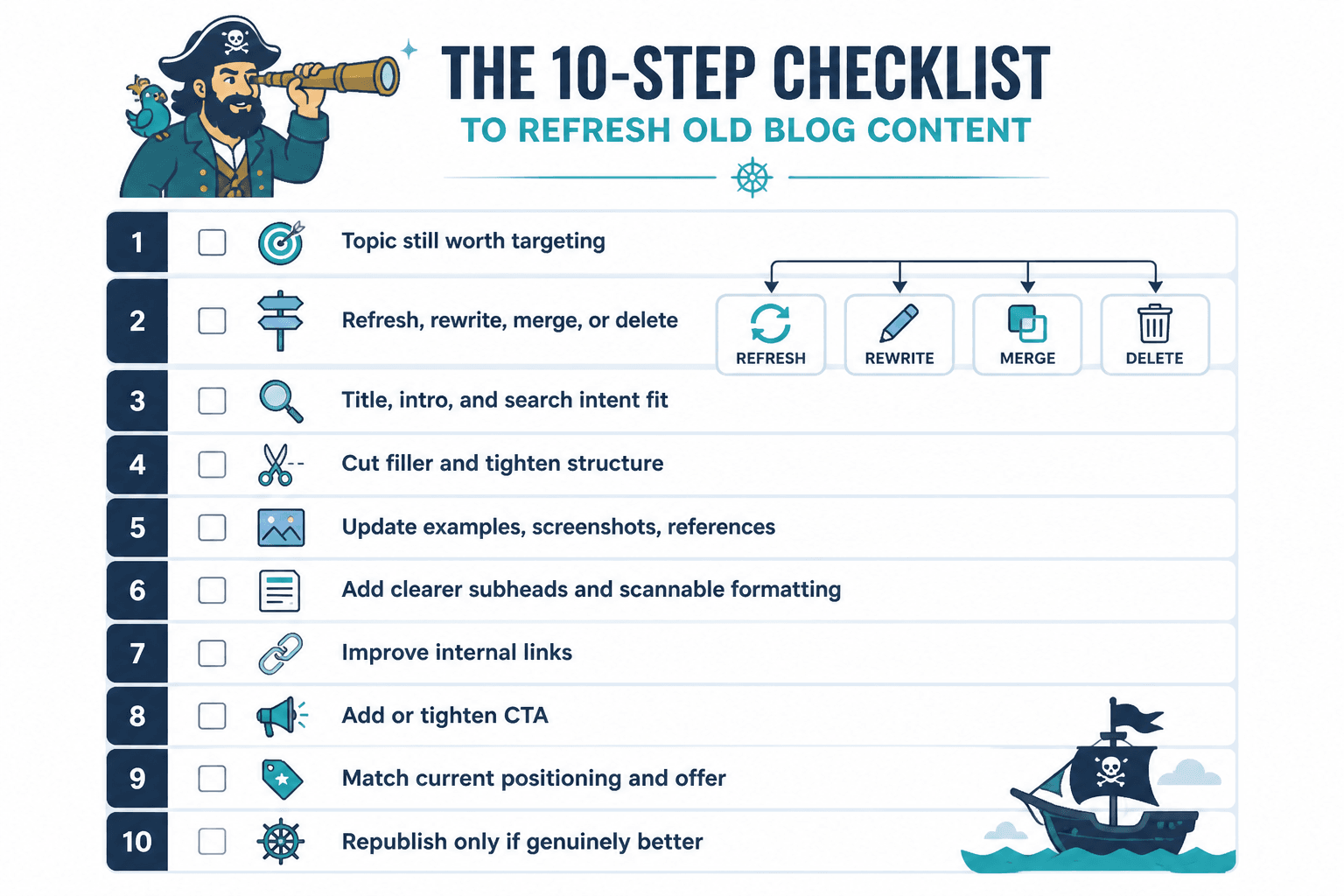 Refresh checklist for deciding what to update in a blog post