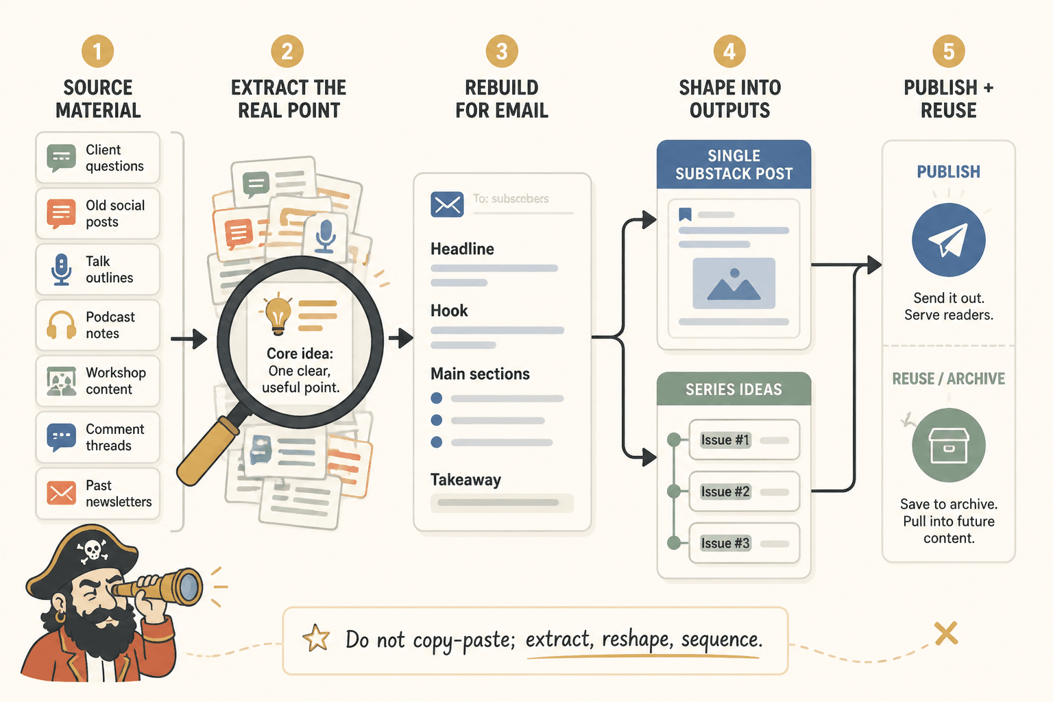 Workflow for turning old content into Substack post and series ideas