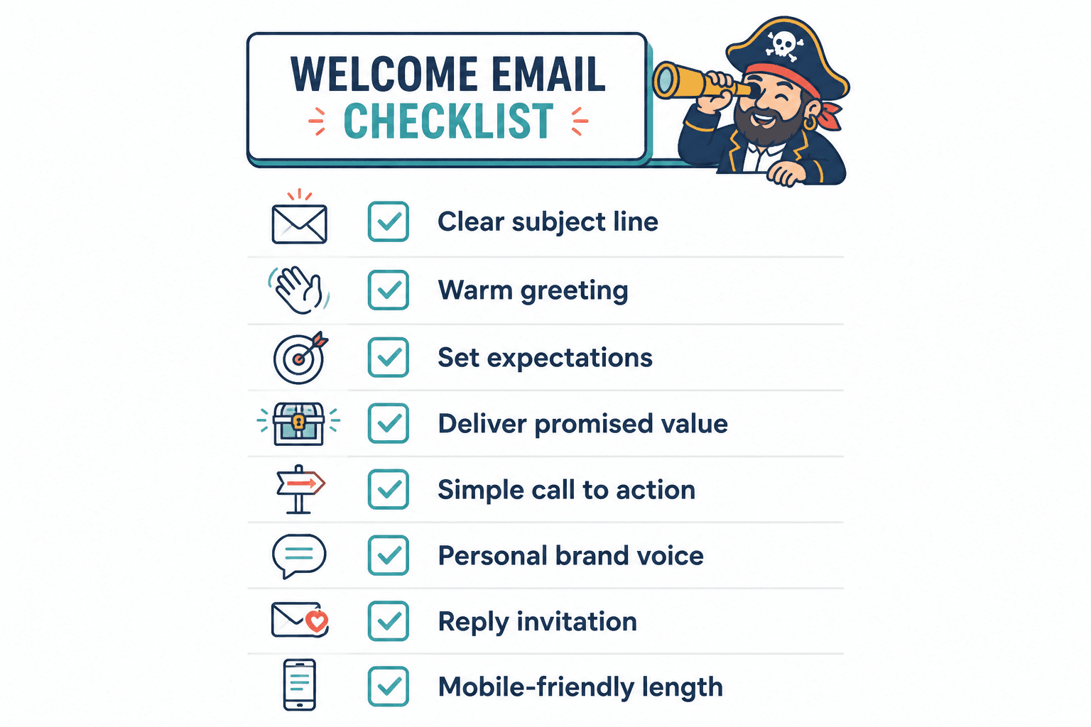 Checklist of welcome email essentials