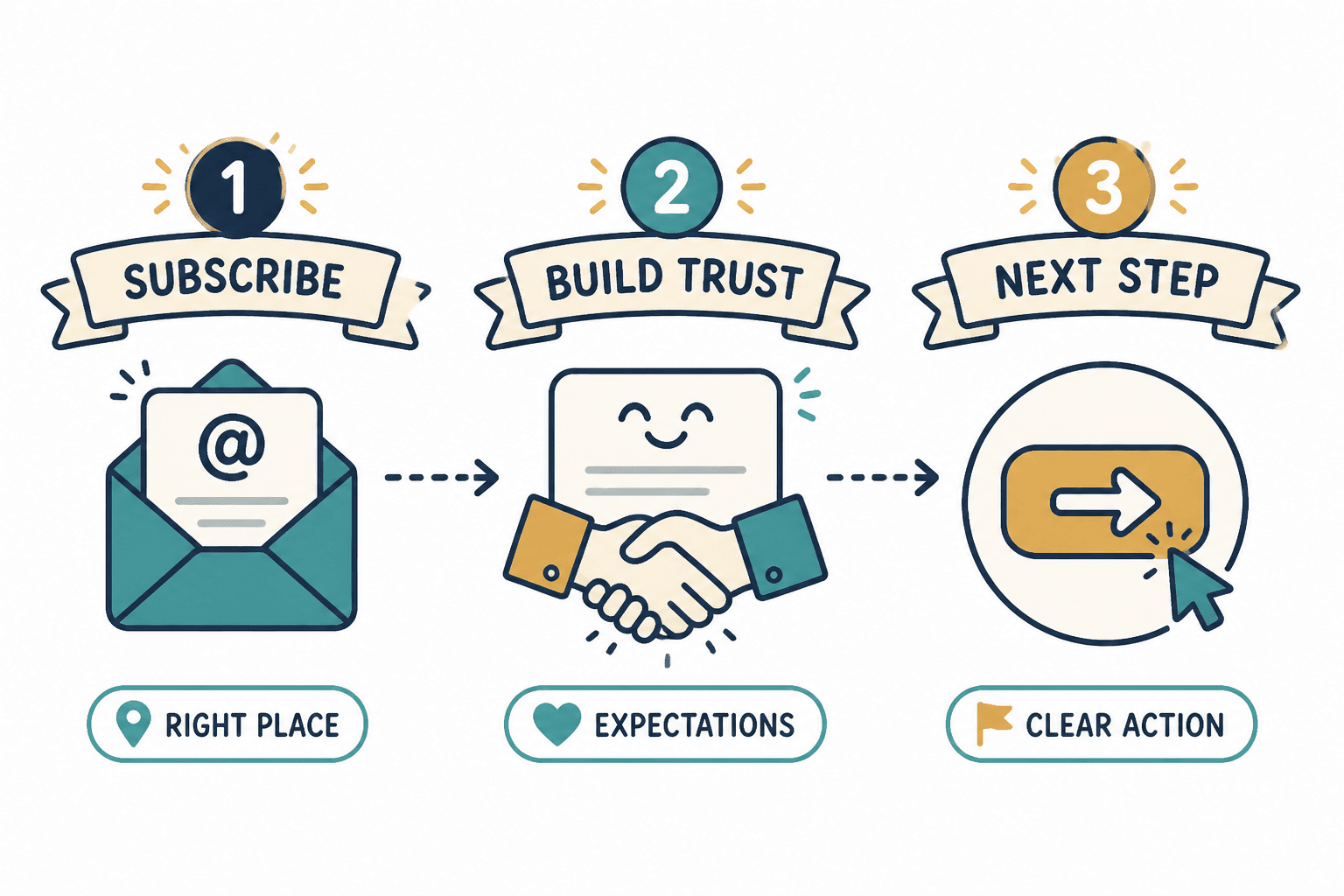 Simple flow from subscribe to trust to one next step