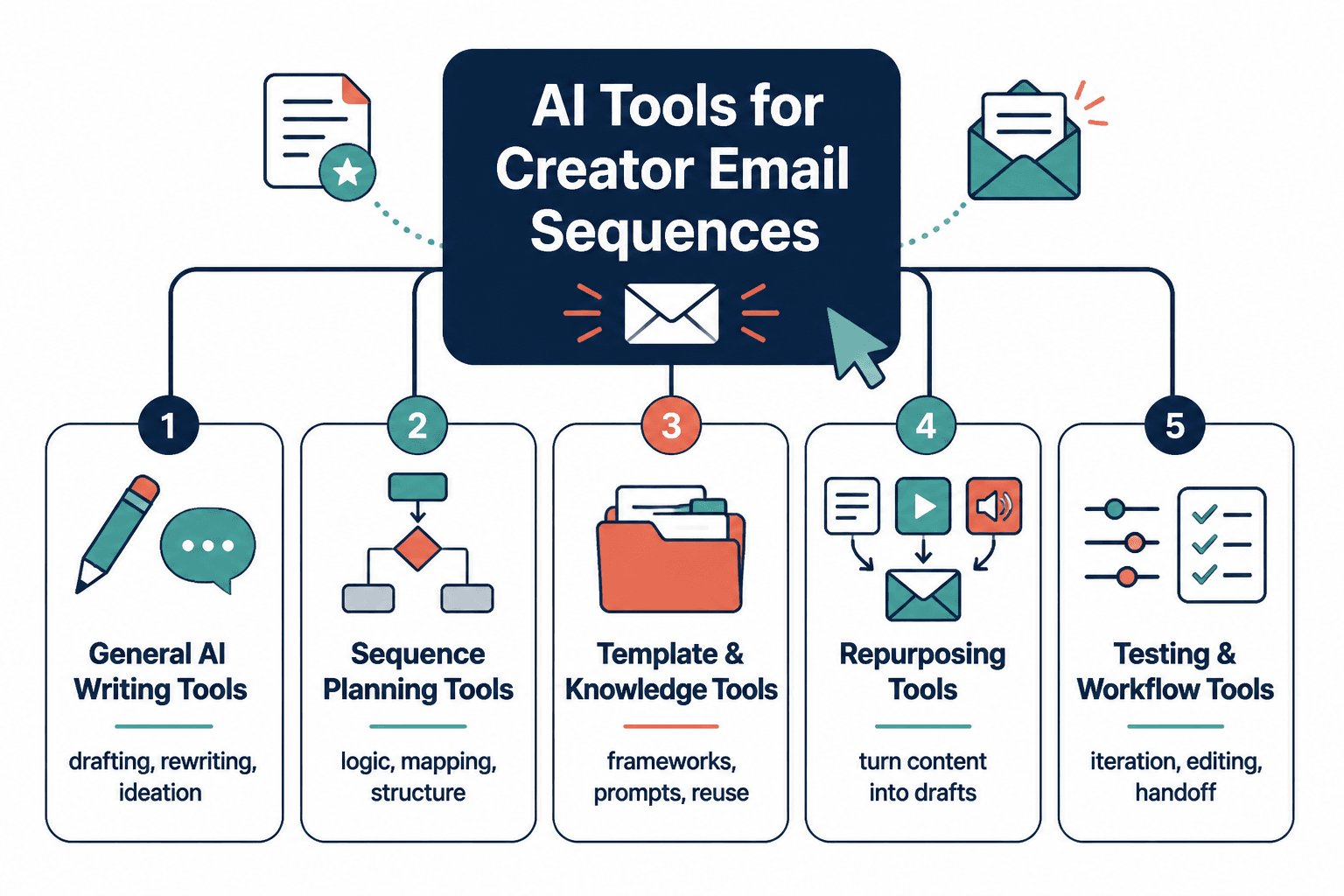 Diagram of AI email tool categories for creators