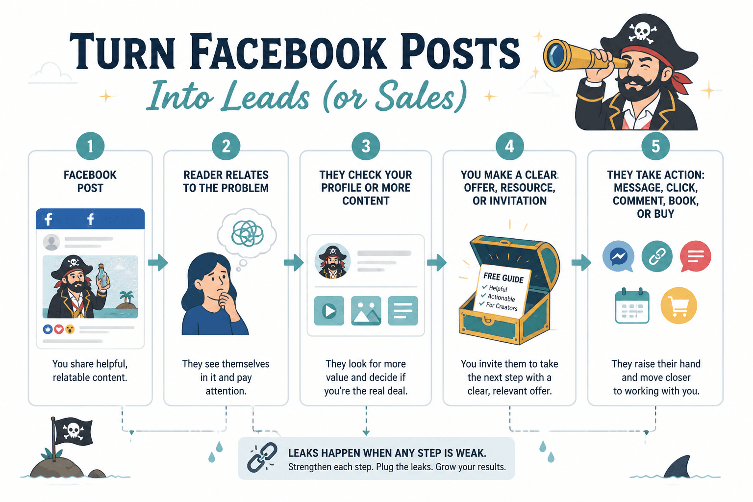Flow from Facebook post to profile to offer and action
