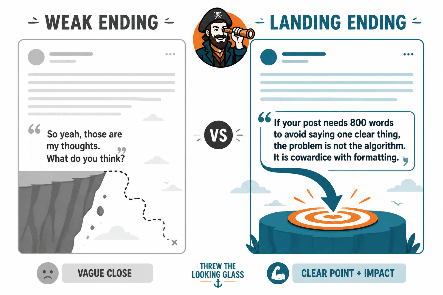 Side-by-side weak ending versus strong landing ending