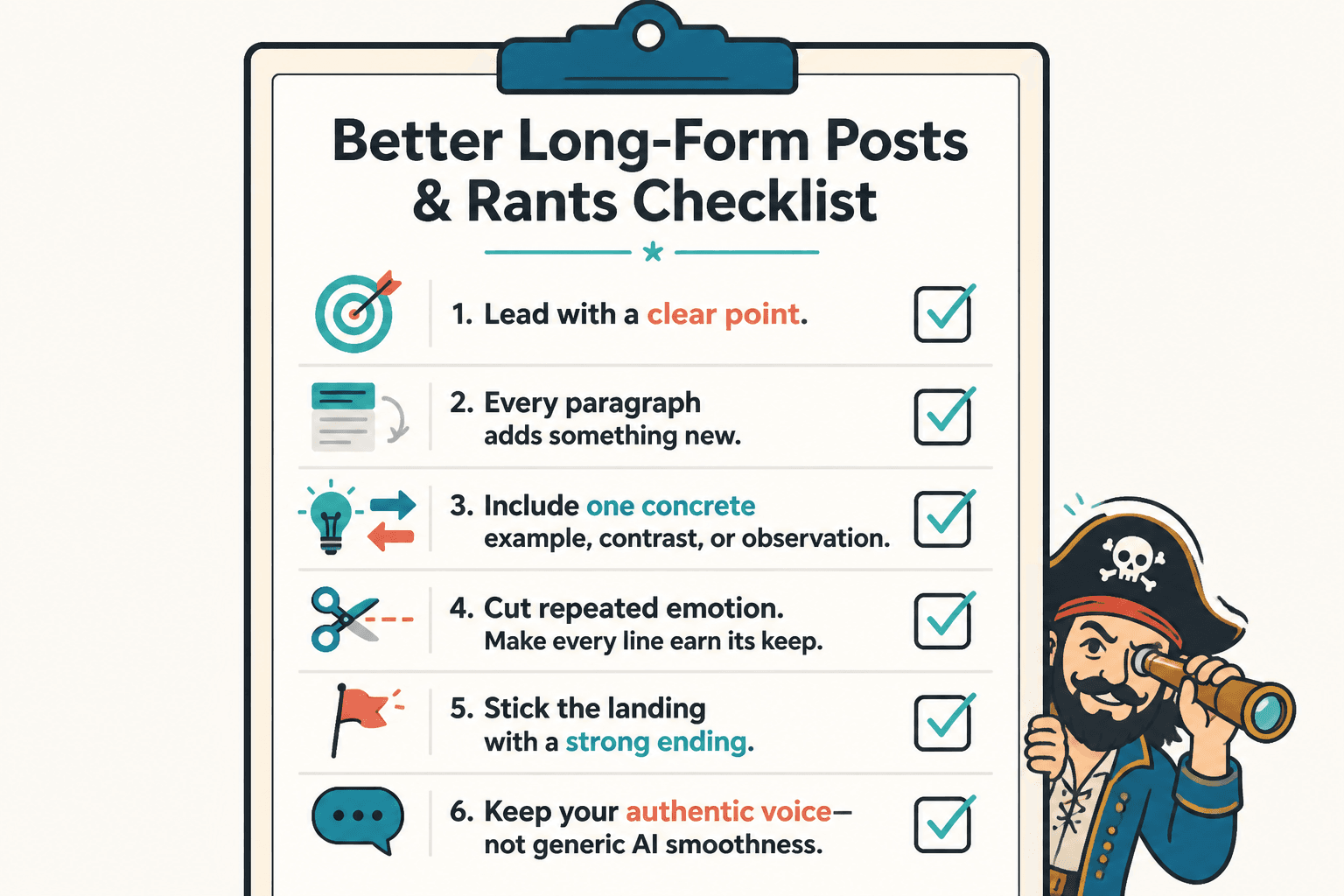 Editing checklist for tightening a Facebook long-form post