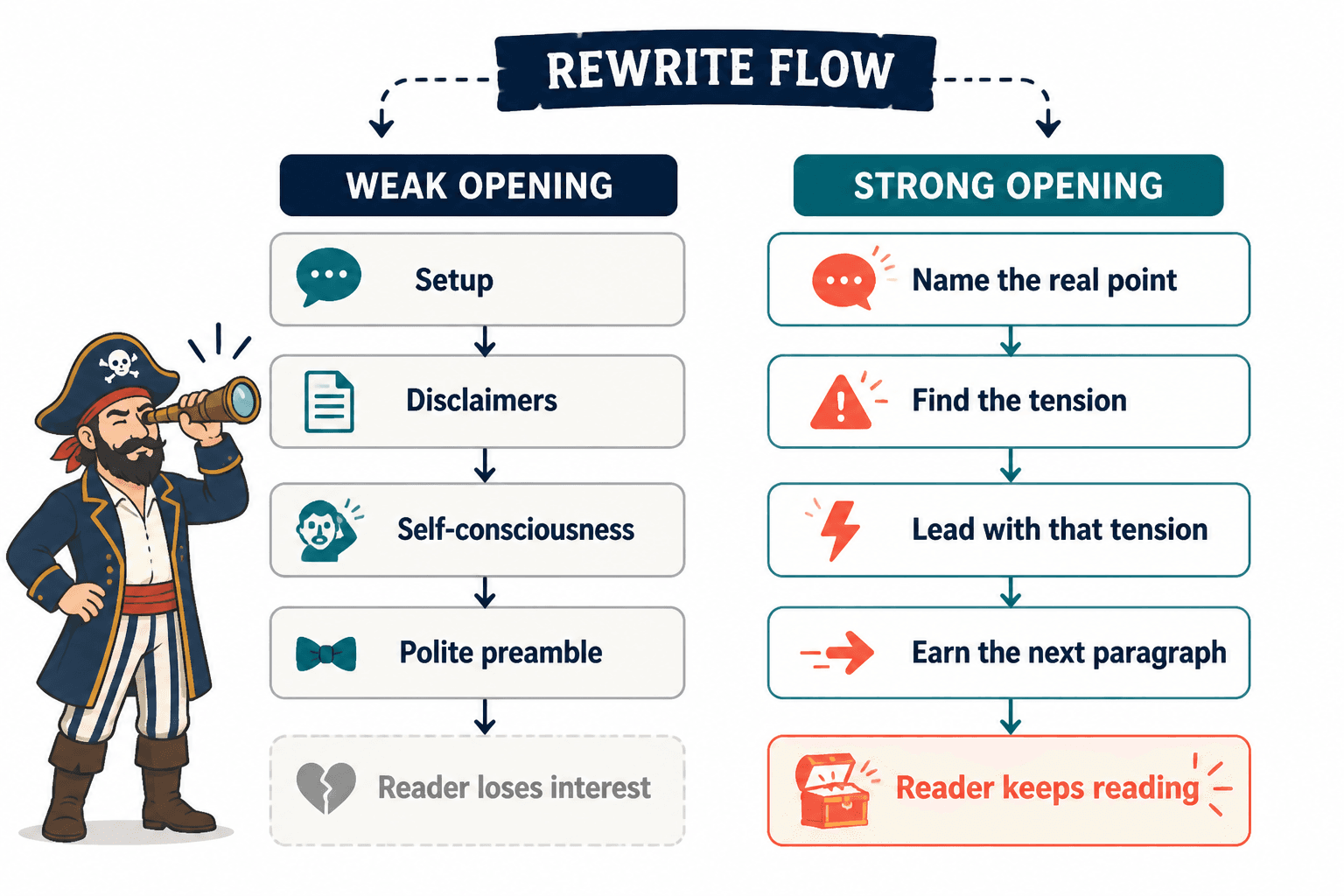 Flowchart showing how to turn a weak intro into a strong opening