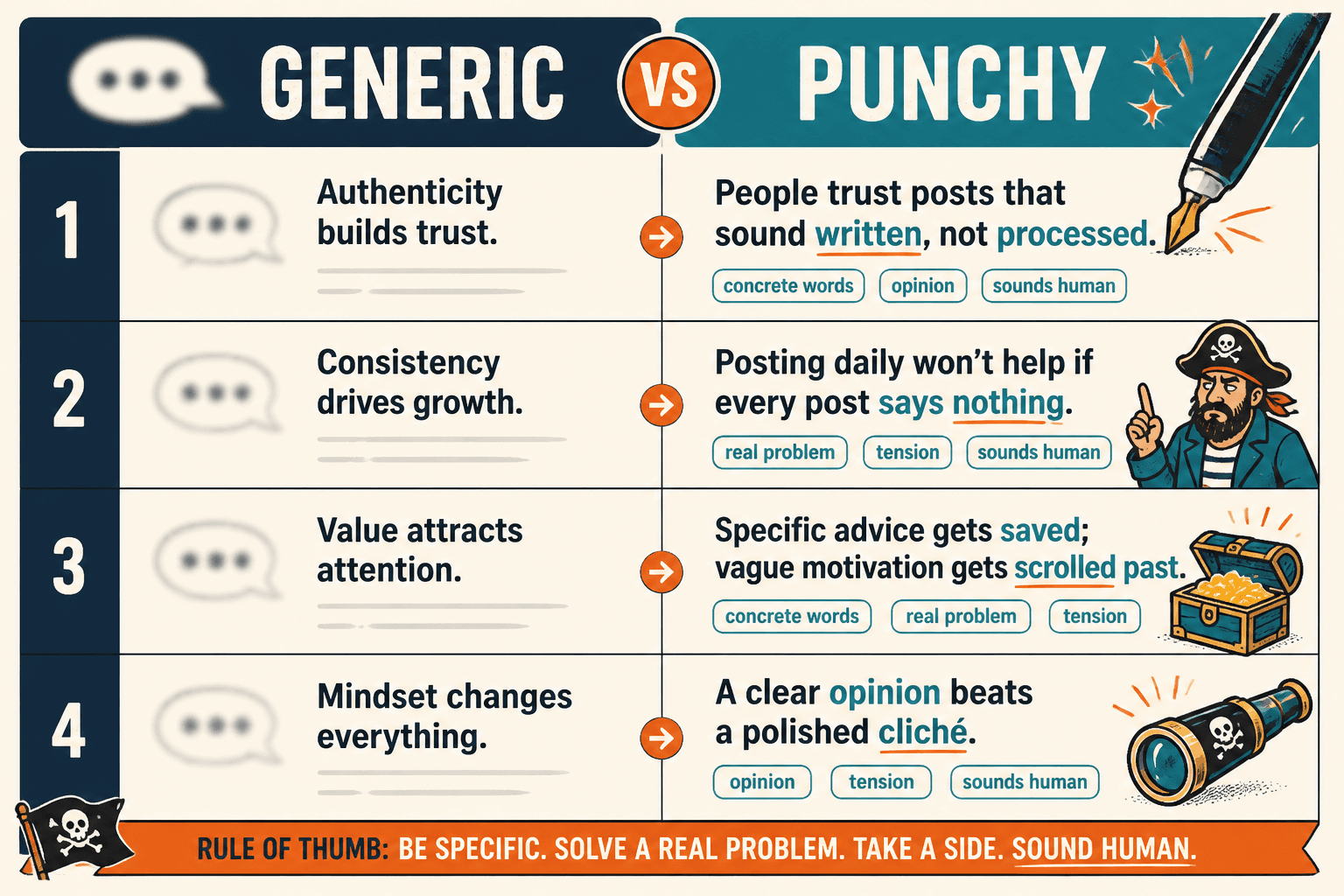 Comparison of generic versus specific punchy X post lines