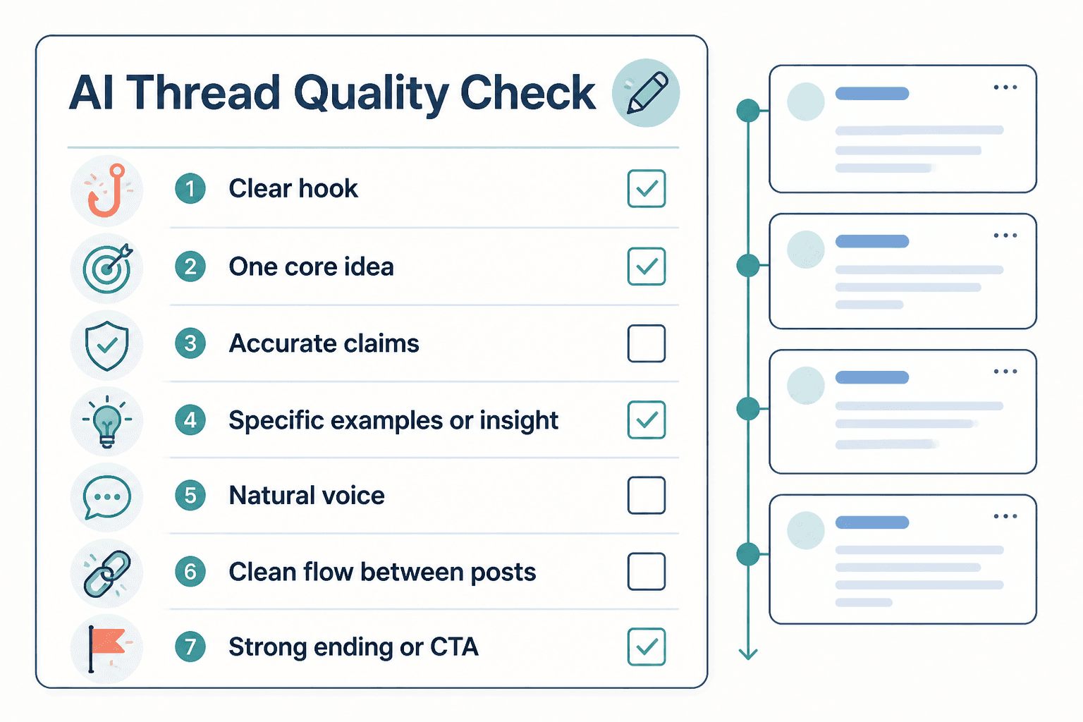 Checklist for reviewing an AI-generated X thread before posting